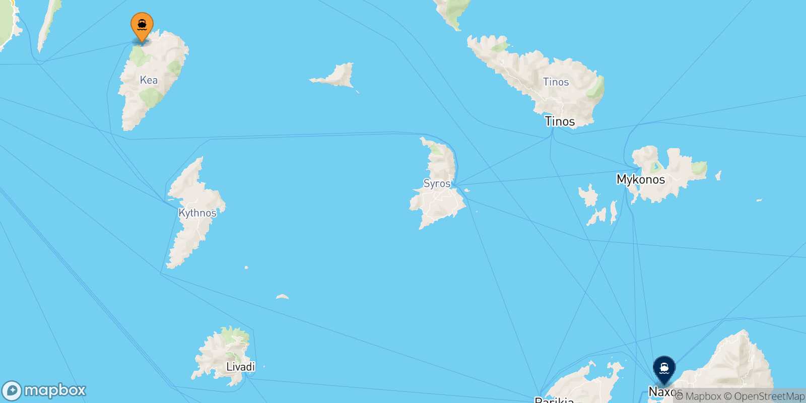 Carte des traverséesKea Naxos