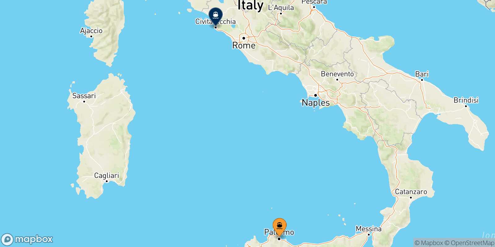 Carte des traverséesPalerme Civitavecchia