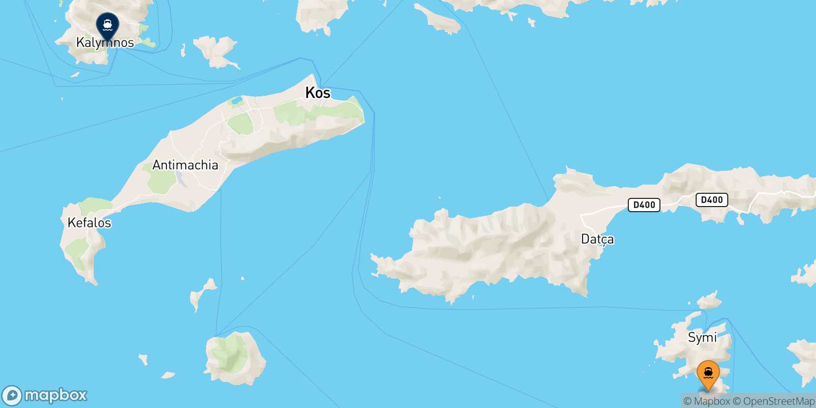 Carte des traverséesPanormitis (Symi) Kalymnos