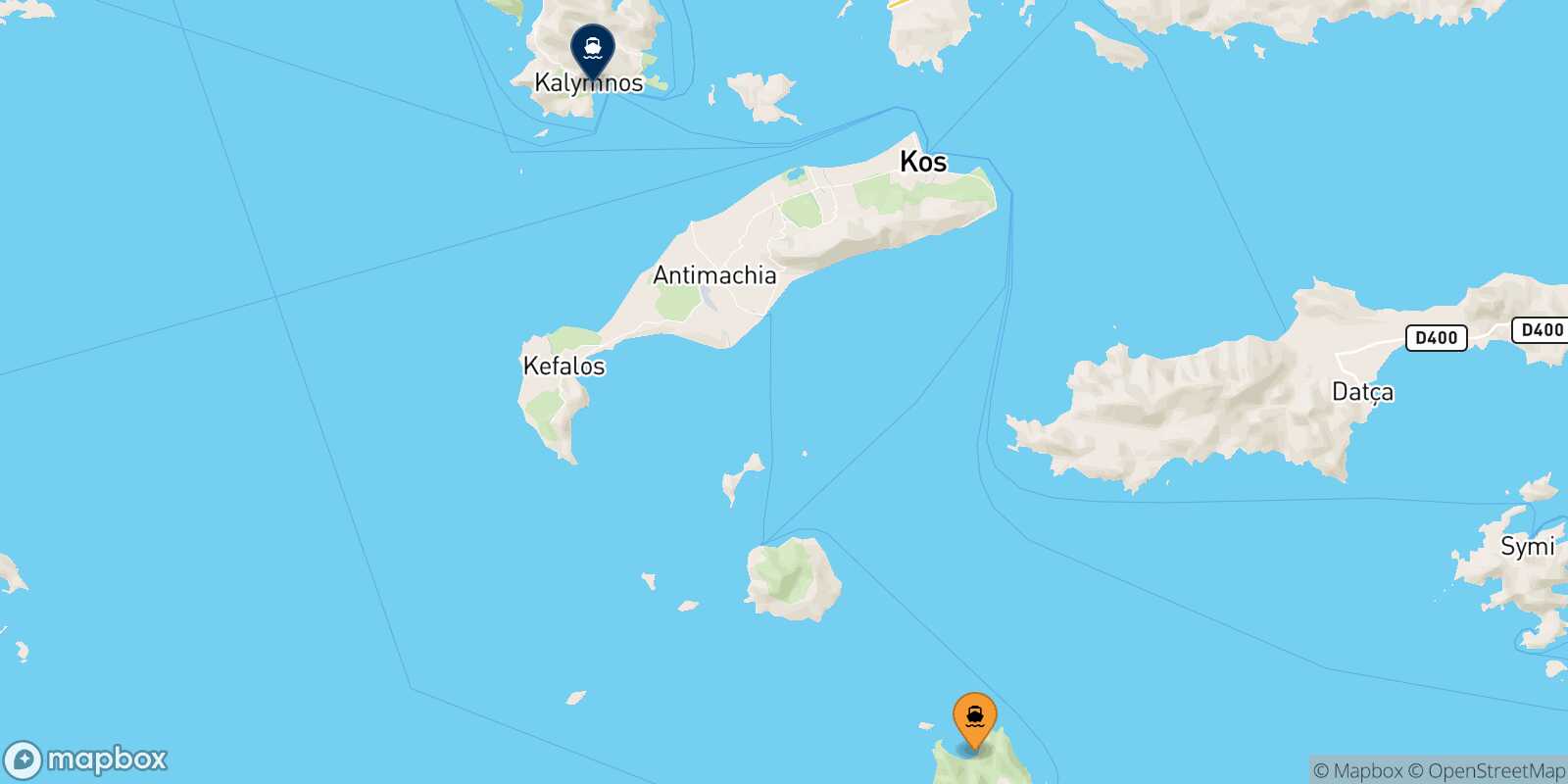 Carte des traverséesTilos Kalymnos