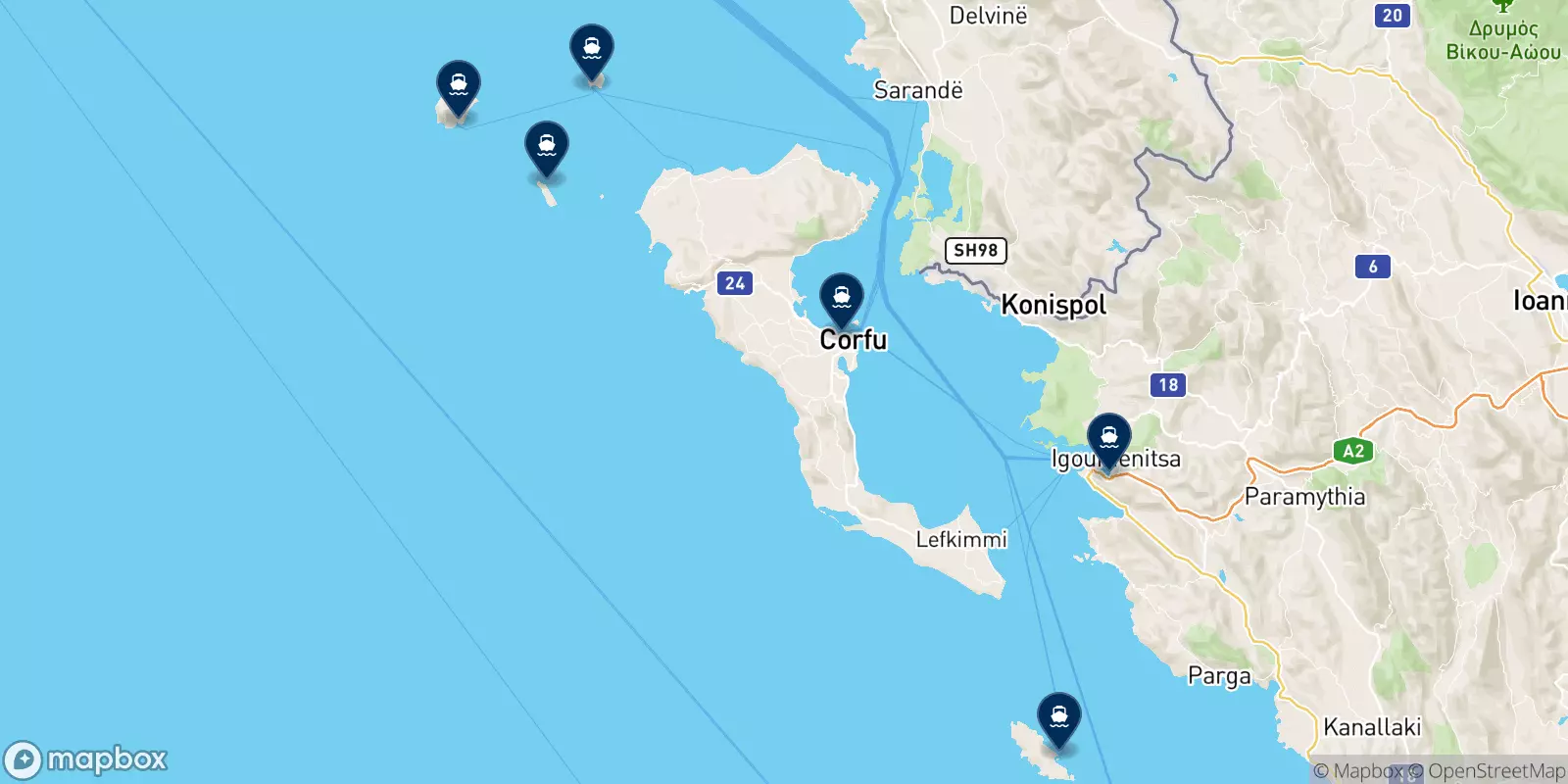 Carte des destinations Kerkyra Lines