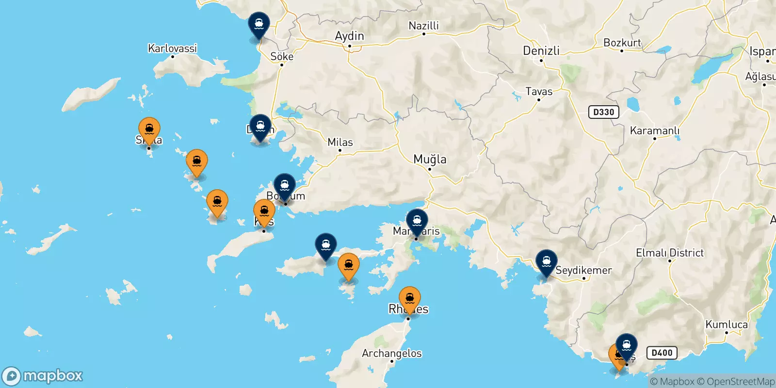 Ferry de Îles Du Dodécanèse pour la Turquie