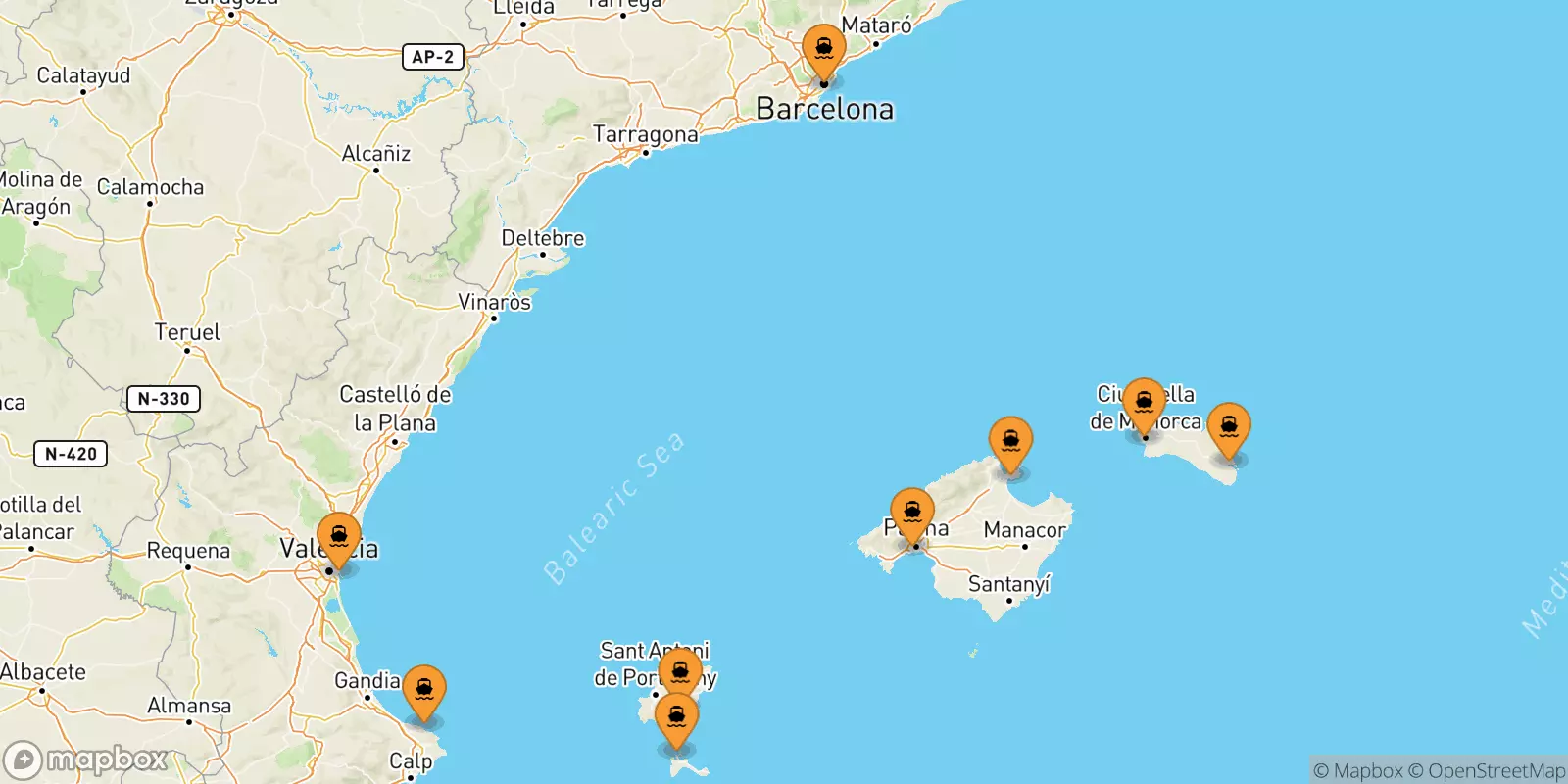 Ferry de l'Espagne pour les Îles Baléares